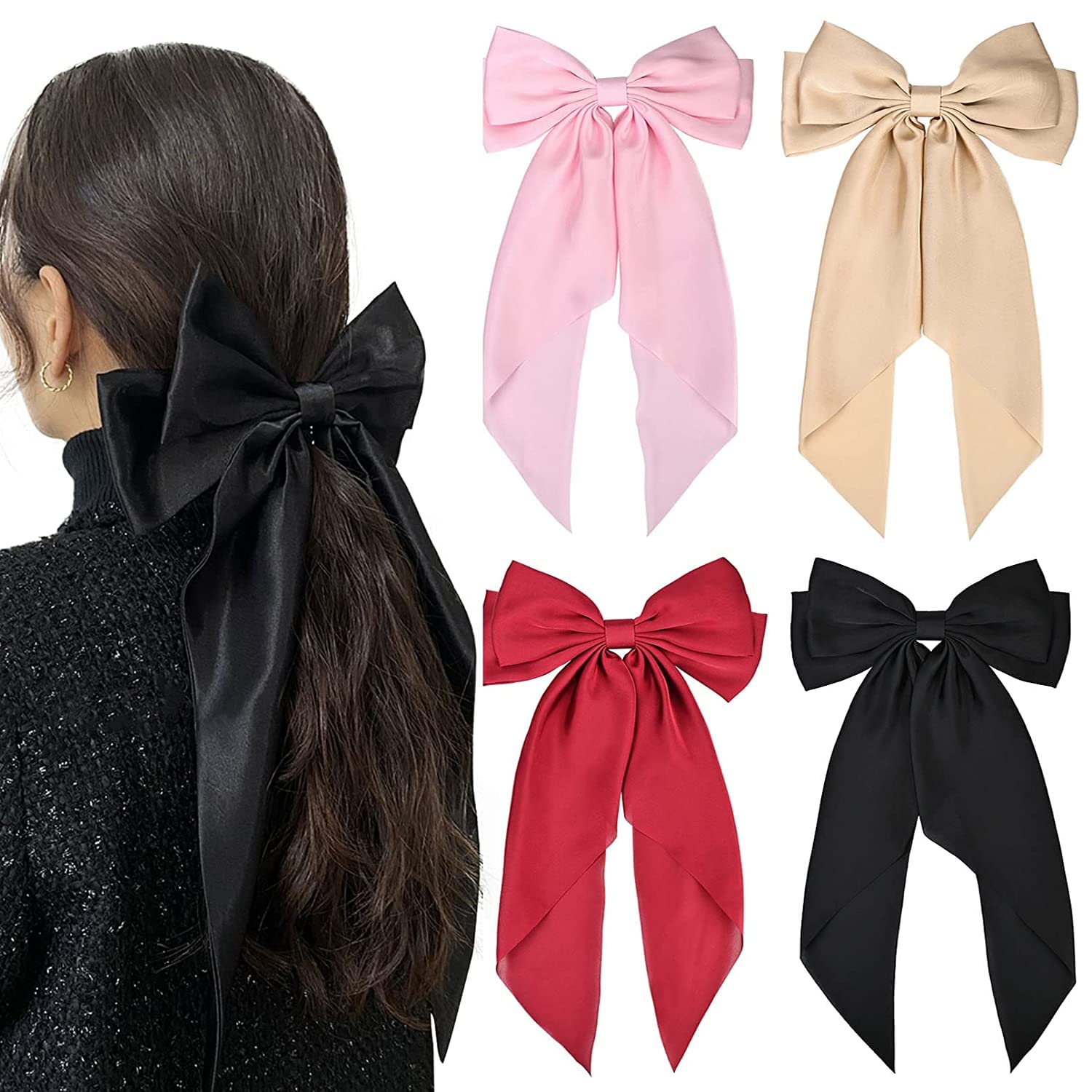 WHISKET Hair Bow Women Satin Hair Bow Clip Large Silky Hair
